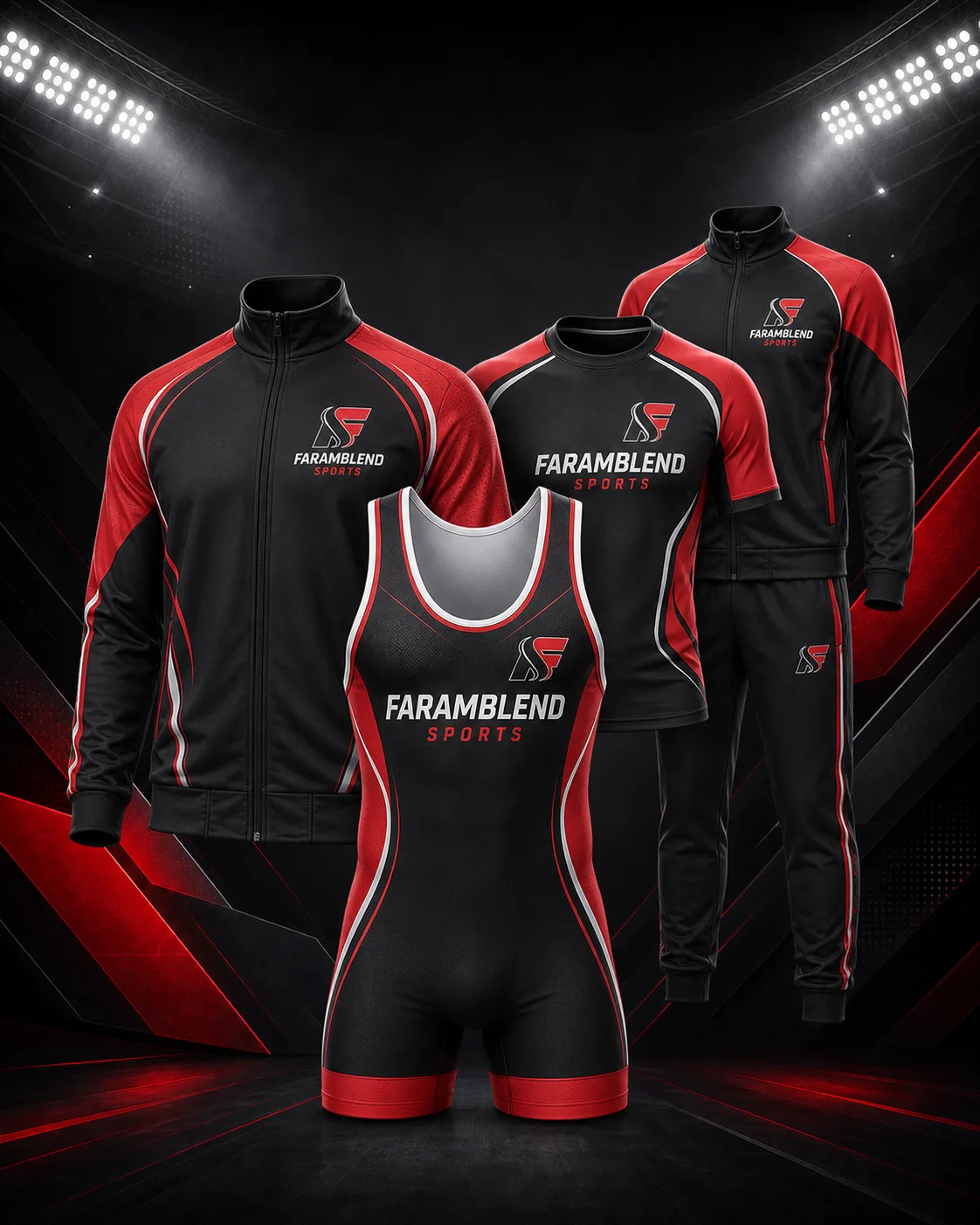 Complete Wrestling Uniform Set with Tracksuit — Custom Wrestling Uniforms | Faramblend Sports